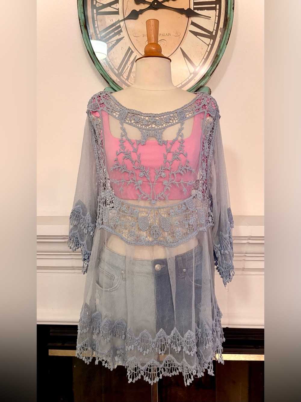 Rebellion Sheer Lace Swim Cover-Up in Light Blue